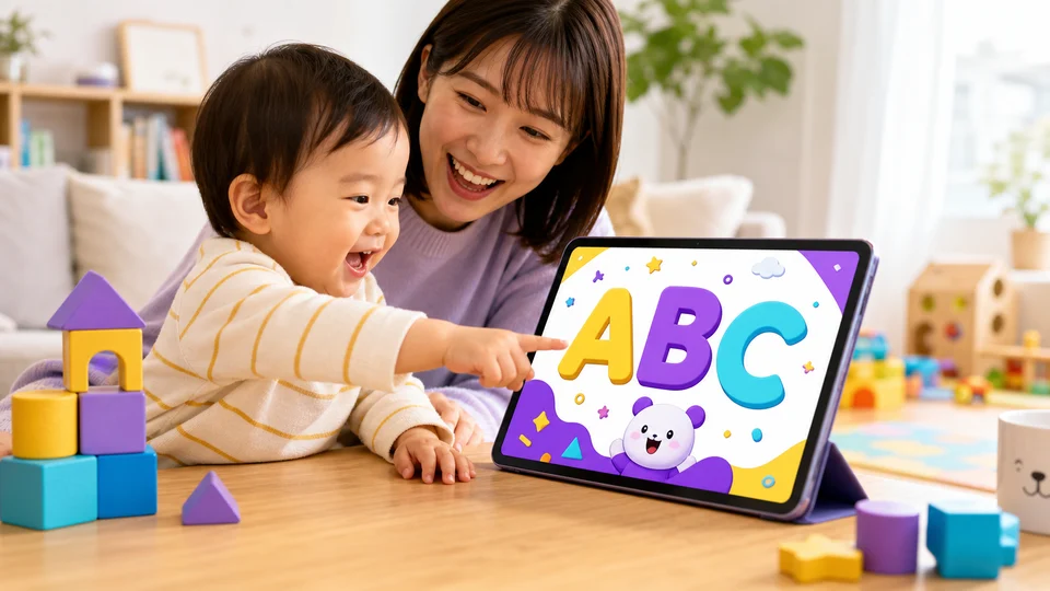 親子で大きなABCに触れる利用イメージ